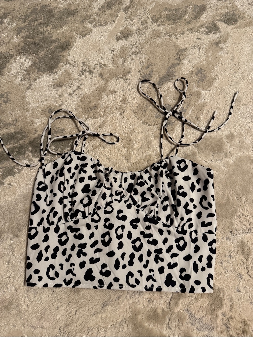 Zaful Black & White Leopard Tie-Strap Crop Top